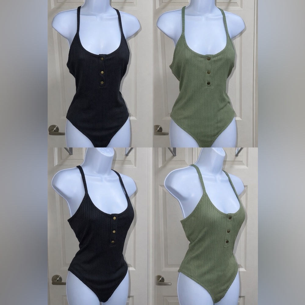 Victoria Sport Ribbed Snap Front Bodysuit Bundle 2 Medium Black Olive